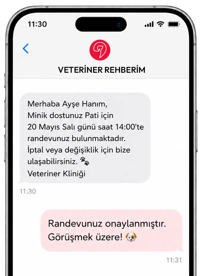 Veteriner Rehberim SMS bildirim sistemi ekranı